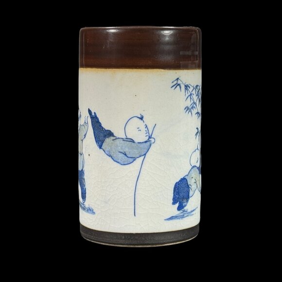 Ming Dynasty Xuande Marked Small Brush Pot Blue Brown White Porcelain 4 3/8 H - Picture 4 of 10